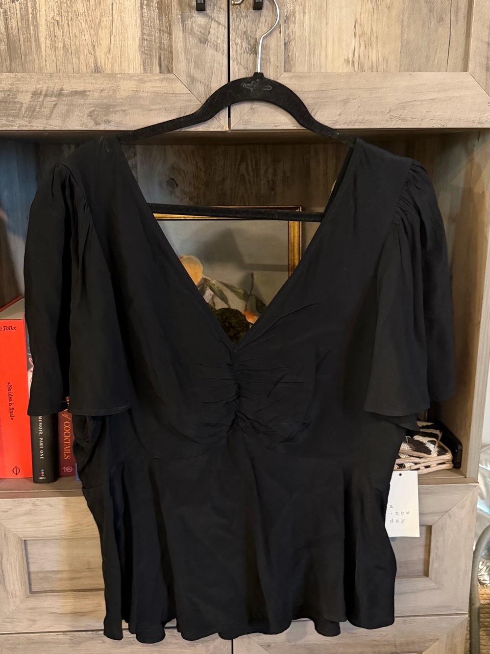 a new day Black V-Neck Flutter Sleeve Long-Sleeve Dress Top